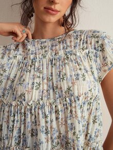 Freevana Camisa de Talla Grande Casual para Vacaciones con Estampado Floral - Celeste - Ver 7