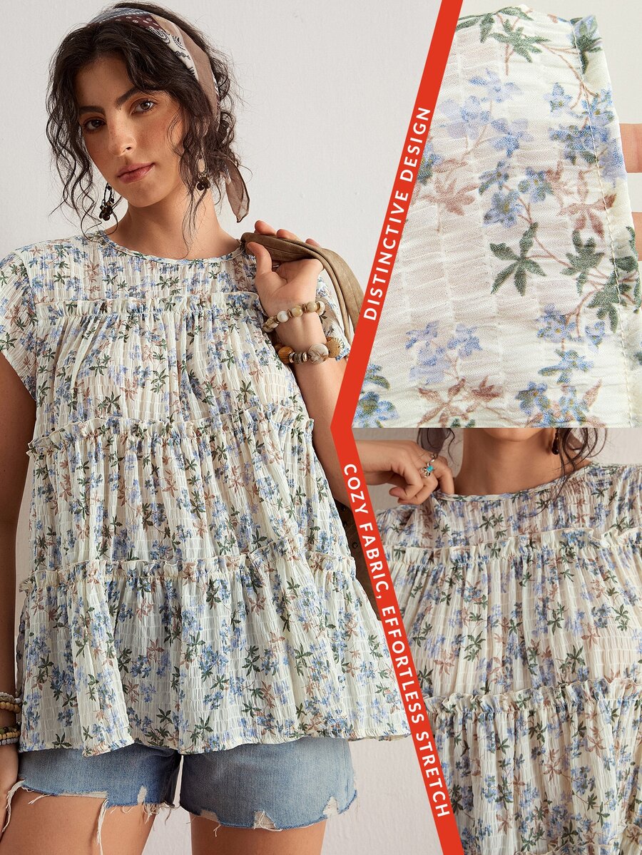 Freevana Plus Size Vacation Casual Floral Print Shirt