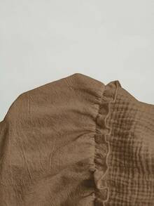 Freevana Plus Size Solid Color Ruffle Collar Casual Summer Shirt - Brown - View 11