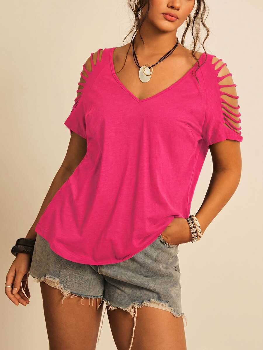 Freevana Plus Size Women's Solid Color Casual Versatile Everyday T-Shirt
