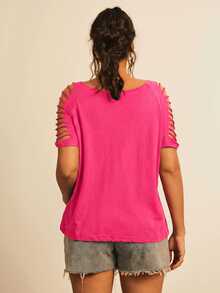 Freevana Plus Size Women's Solid Color Casual Versatile Everyday T-Shirt - Hot Pink - View 3