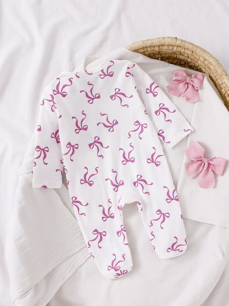 SHEIN 5pcs Randomly Sent 1pc Newborn Baby Girl Romper Set, White, Deep Purple, Pink, Apricot, Autumn/Winter, Soft Lightweight Exquisite Cute Cherry Blossom - Multicolor - View 2