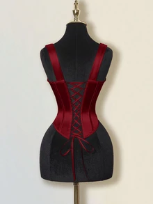 SHEIN ICON Sheer Plunging Neckline Fishbone Camisole - Burgundy - View 2