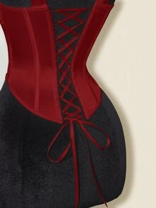 SHEIN ICON Sheer Plunging Neckline Fishbone Camisole - Burgundy - View 6