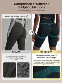 Innovista Innovista Women's Midnight Blue High Waist Sports Shorts Built In Liner Compression Squat Proof Booty Lift Running Gym Yoga Training Activewear - Black - View 4