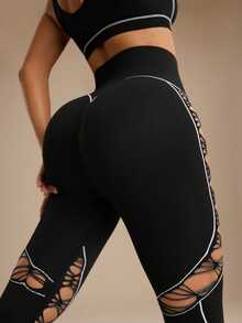 Slayform Slayform Women's Seamless High Elasticity Fitness Sports Sexy Mesh Leggings - Black - View 4