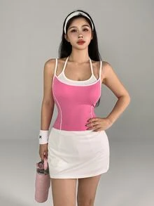 DAZY Women's 2 In 1 Daily Fitness Sports Camisole Tank Top - Hot Pink - View 5
