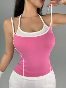 DAZY Women's 2 In 1 Daily Fitness Sports Camisole Tank Top - Hot Pink - View 9