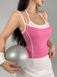 DAZY Women's 2 In 1 Daily Fitness Sports Camisole Tank Top - Hot Pink - View 1