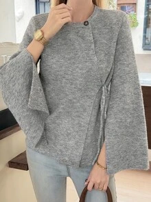 DAZY Women's Solid Color Casual Elegant Versatile Daily Wear Cardigan Brunch Office Grey Autumn - Grey - View 6