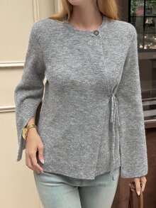 DAZY Women's Solid Color Casual Elegant Versatile Daily Wear Cardigan Brunch Office Grey Autumn - Grey - View 8