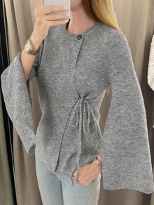 DAZY Women's Solid Color Casual Elegant Versatile Daily Wear Cardigan Brunch Office Grey Autumn - Grey - View 2