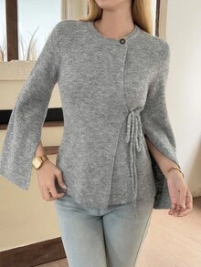 DAZY Women's Solid Color Casual Elegant Versatile Daily Wear Cardigan Brunch Office Grey Autumn - Grey - View 4