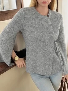 DAZY Women's Solid Color Casual Elegant Versatile Daily Wear Cardigan Brunch Office Grey Autumn - Grey - View 7