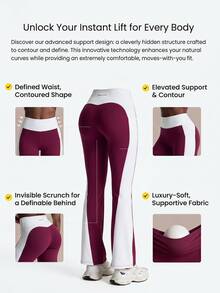 Innovista Innovista Women's Burgundy High Waist Color Block Sports Pants Workout Yoga Sportswear Activewear Tummy Control Booty Lift High Stretch Pilates Summer Athletic - Burgundy - View 4