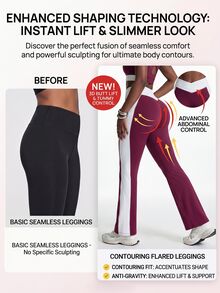 Innovista Innovista Women's Burgundy High Waist Color Block Sports Pants Workout Yoga Sportswear Activewear Tummy Control Booty Lift High Stretch Pilates Summer Athletic - Burgundy - View 5