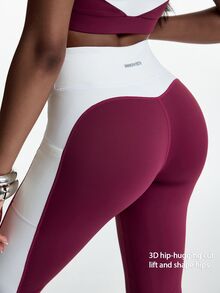 Innovista Innovista Women's Burgundy High Waist Color Block Sports Pants Workout Yoga Sportswear Activewear Tummy Control Booty Lift High Stretch Pilates Summer Athletic - Burgundy - View 8