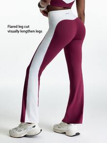 Innovista Innovista Women's Burgundy High Waist Color Block Sports Pants Workout Yoga Sportswear Activewear Tummy Control Booty Lift High Stretch Pilates Summer Athletic - Burgundy - View 3