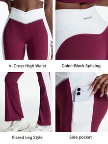 Innovista Innovista Women's Burgundy High Waist Color Block Sports Pants Workout Yoga Sportswear Activewear Tummy Control Booty Lift High Stretch Pilates Summer Athletic - Burgundy - View 11