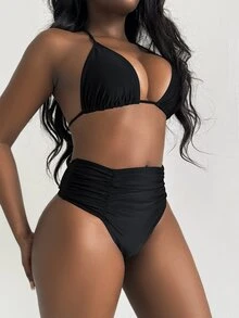 Slaydiva قطعة سفلية لملابس السباحة النسائية بلون أسود سادة، صيفية جذابة - الأسود - مشاهدة 3