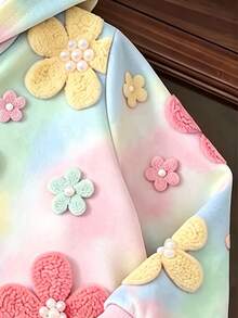 1件少女秋季上衣 花卉3D印花連帽拉鍊運動衫，可愛紮染長袖運動衫，適合秋冬穿著 - 彩色 - 查看 5