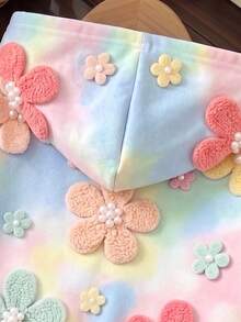 1件少女秋季上衣 花卉3D印花連帽拉鍊運動衫，可愛紮染長袖運動衫，適合秋冬穿著 - 彩色 - 查看 4