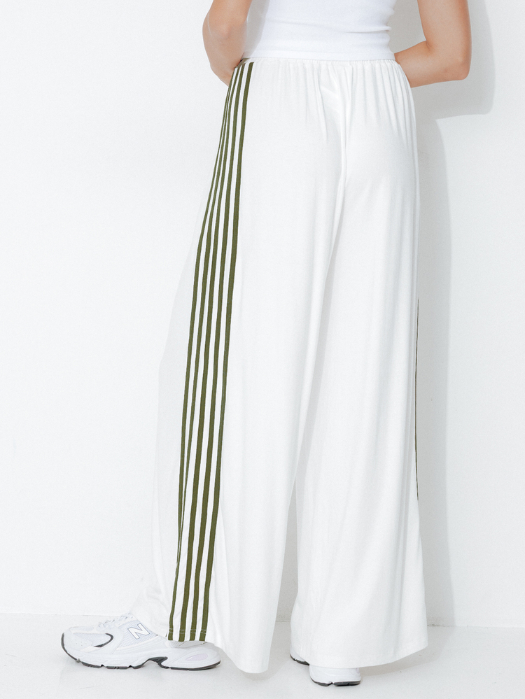 Pimkie Edition Women's Casual Striped Colorblock Drawstring Waist Sweatpants - White - View 2