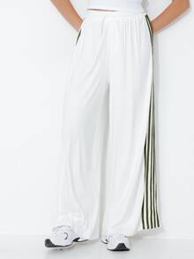 Pimkie Edition Women's Casual Striped Colorblock Drawstring Waist Sweatpants - White - View 1