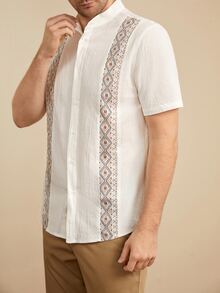 COMVAIL Men's Plus Size Geometric Print Single-Breasted Short Sleeve Vacation Shirt - White - View 5