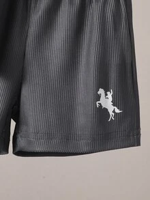 SHEIN Newborn Summer Baby Boy Sleeveless Shorts Set White Textured Striped Print Soft Pullover - Grey - View 7
