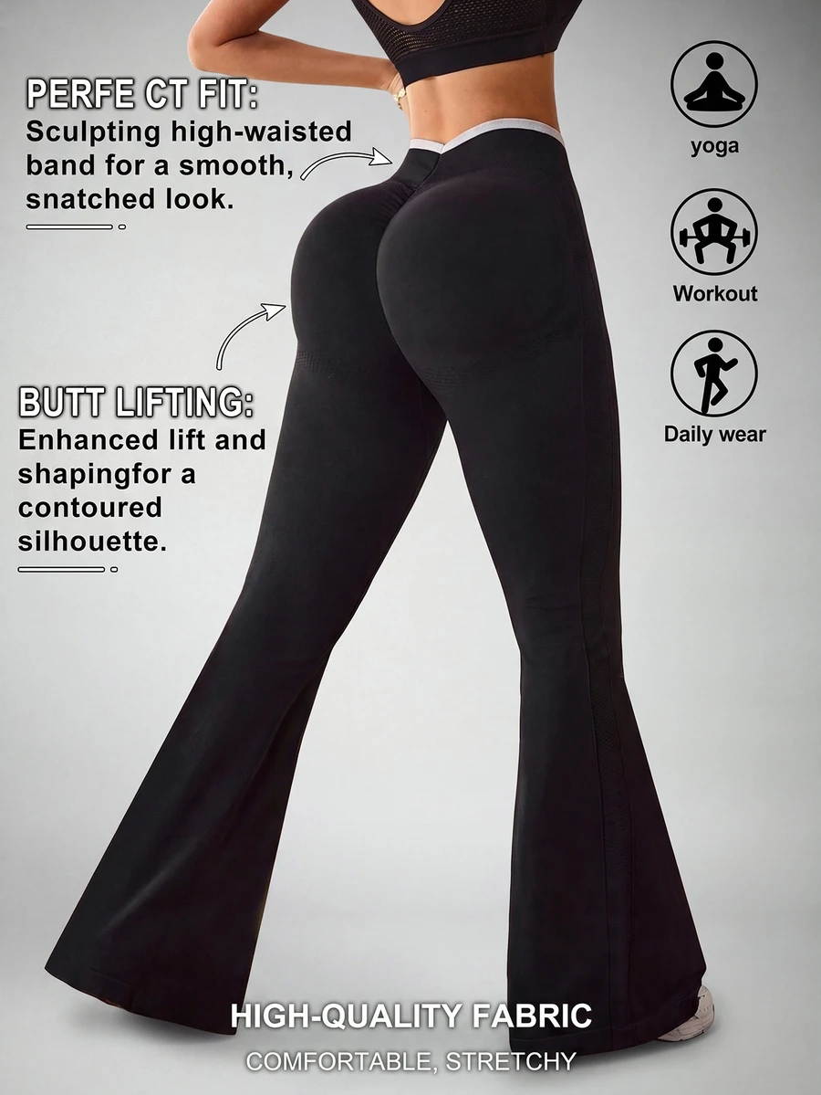 Slayform Slayform Contrast Color Fitted Breathable Fitness Flared Leggings