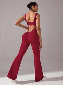 Slayform Slayform Seamless Yoga Jumpsuit / Sexy Backless U-Neck / Low V-Waist / Versatile For Sports & Everyday - Burgundy - View 6