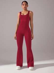 Slayform Slayform Seamless Yoga Jumpsuit / Sexy Backless U-Neck / Low V-Waist / Versatile For Sports & Everyday - Burgundy - View 2