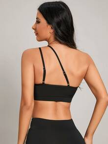 Slayform Slayform One Shoulder Mesh Insert Sports Bra,Women Tennis Outfit - Black - View 2