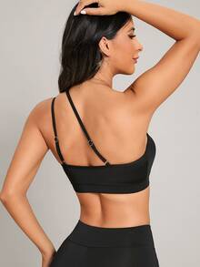 Slayform Slayform One Shoulder Mesh Insert Sports Bra,Women Tennis Outfit - Black - View 4