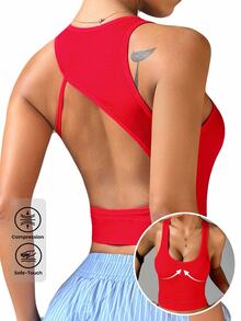 Slayform Slayform Seamless Solid Color Backless Sports Tank Top For Women - Red - View 1