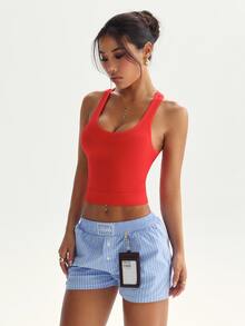 Slayform Slayform Seamless Solid Color Backless Sports Tank Top For Women - Red - View 7