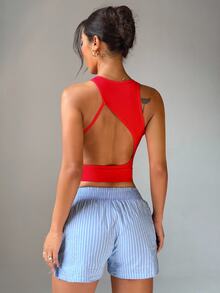 Slayform Slayform Seamless Solid Color Backless Sports Tank Top For Women - Red - View 5
