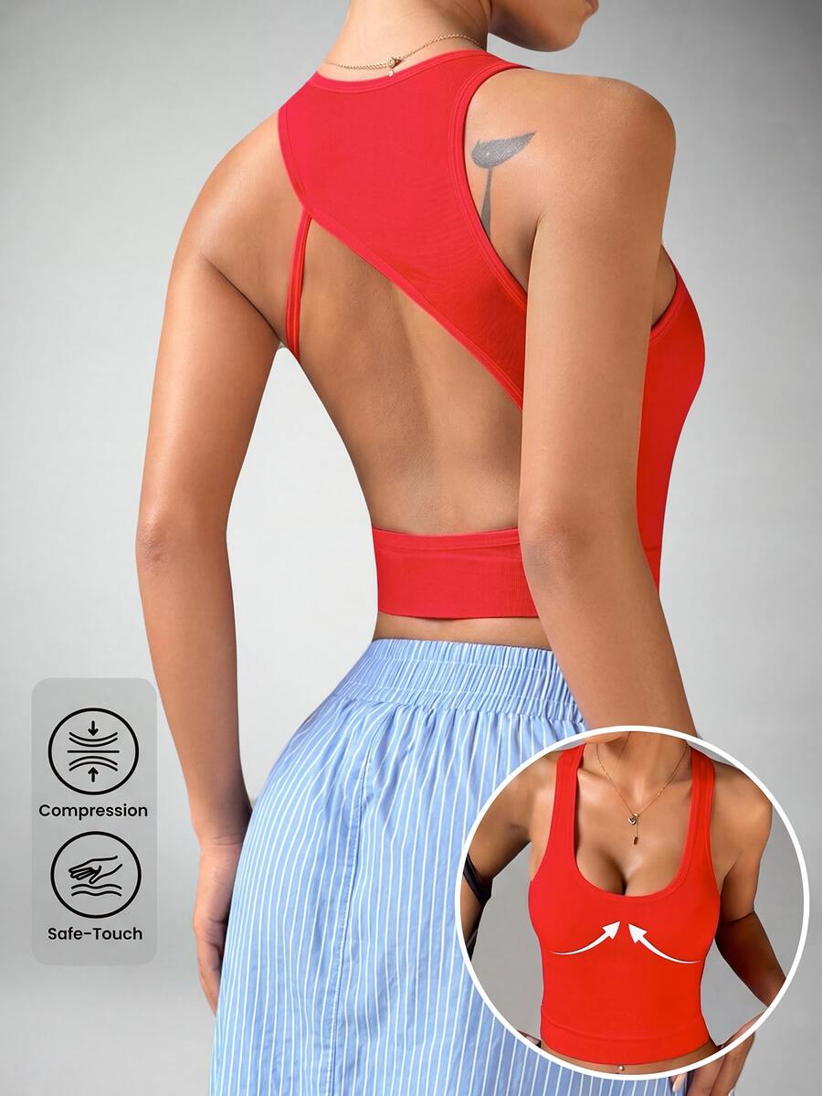 Slayform Slayform Seamless Solid Color Backless Sports Tank Top For Women - Red - View 1