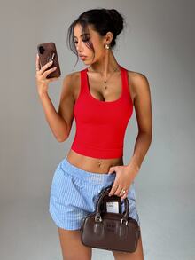 Slayform Slayform Seamless Solid Color Backless Sports Tank Top For Women - Red - View 4
