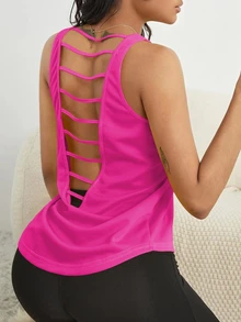 Slayform Slayform Women's Solid Color Backless Exercise Fitness Tank Top - Hot Pink - View 4