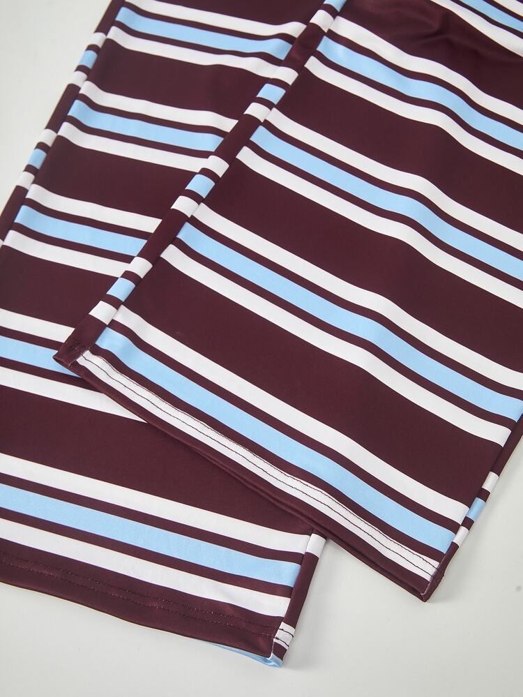 SHEIN 2pcs/Set Textured Fabric Teen GirlShort Sleeve Collared T-Shirt + Casual Pants - Multicolor - View 7