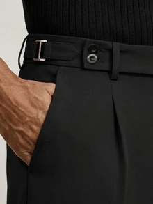 EASEVO Plus Size Men's Solid Color Pleated Design Straight Leg Loose Fit Pants - Black - View 2