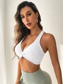 SHEIN Sports Twist Front Racer Back Sports Push Up Bra - White - View 4