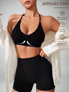 Slayform Slayform Women's Black Halter Sports Bra - Black - View 1