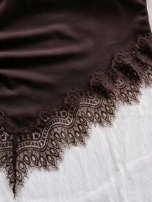 Soleia 新款性感不對稱單肩綁帶修身對比蕾絲女上衣，適合度假、約會、夜店、波希米亞風、秋季女裝、復古、假日 - 棕色 - 查看 7