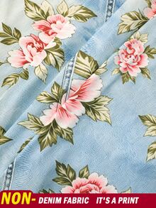 Rovax Plus Size Women's Skirt, Autumn New Style, Floral Print, Light Blue, Holiday Date Brunch Formal, Back Slit Slim Fit Bodycon Skirt Casual Elegant - Multicolor - View 5