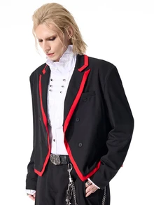 ROMWE MEN Street Life Men's Notch Lapel Long Sleeve Double-Breasted Blazer - Black - View 4