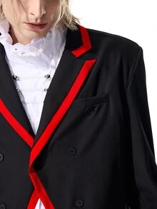 ROMWE MEN Street Life Men's Notch Lapel Long Sleeve Double-Breasted Blazer - Black - View 2