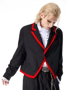 ROMWE MEN Street Life Men's Notch Lapel Long Sleeve Double-Breasted Blazer - Black - View 7
